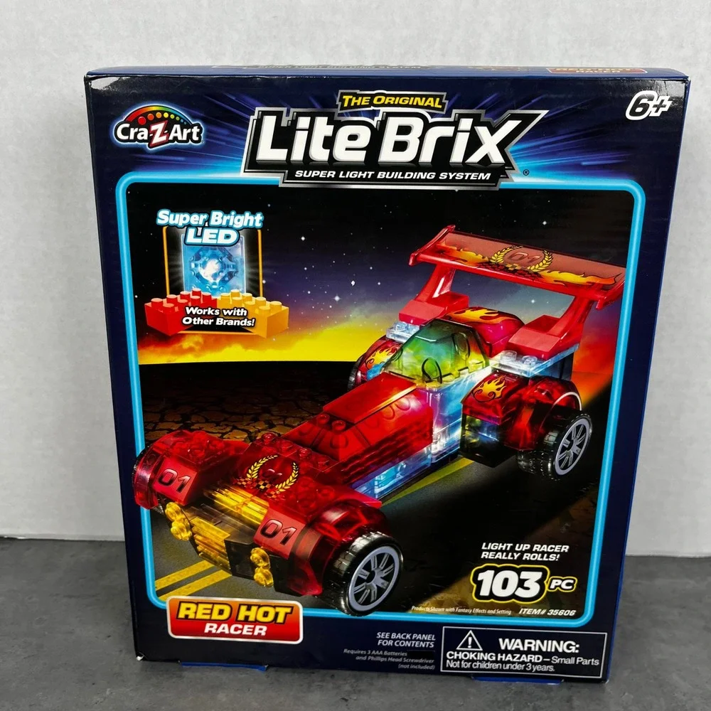 Cra-Z-Art Lite Brix Red‎ Hot Racer Light Up Building Set 103pc 35606 STEM Toy